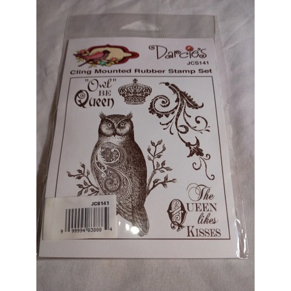 Darcies Owl Be Queen Cling Mounted Rubber Stamp Set JCS141 Crown Floral 5pc NEW